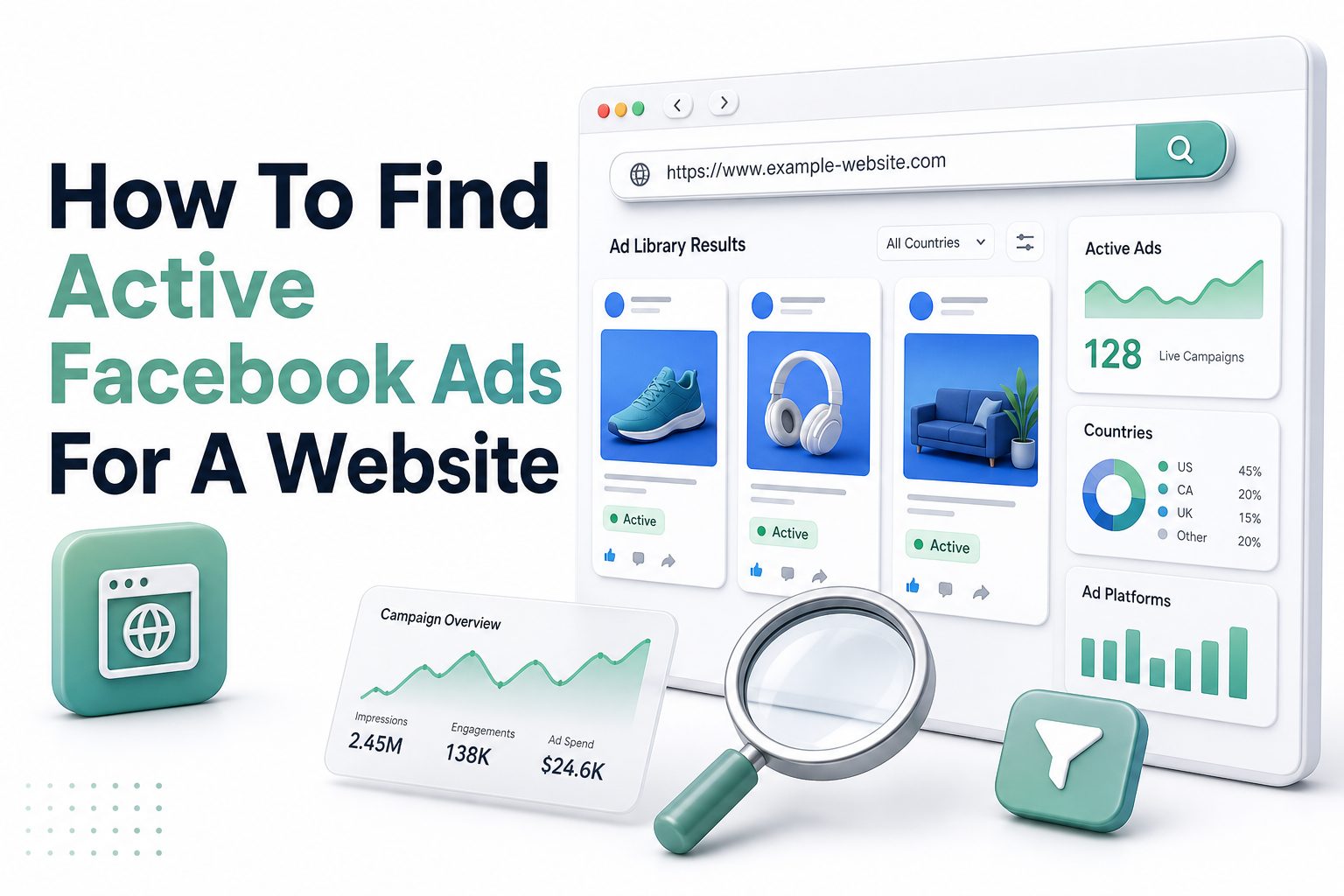 Searching Meta Ad Library for active Facebook ads from a website