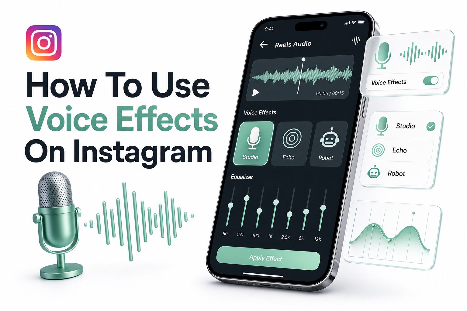 Instagram voice effects shown on a phone during Reel editing